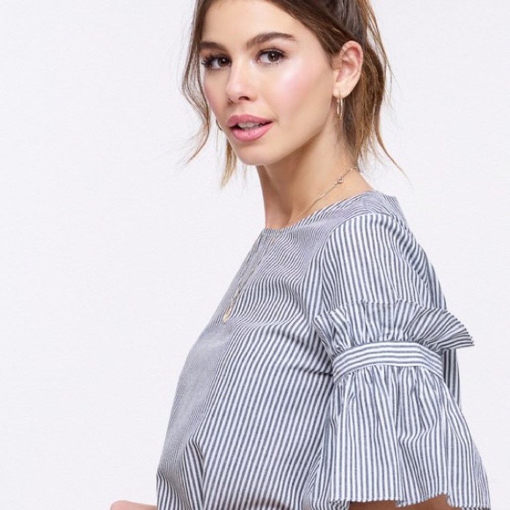 Striped Ruffled Sleeves Blouse